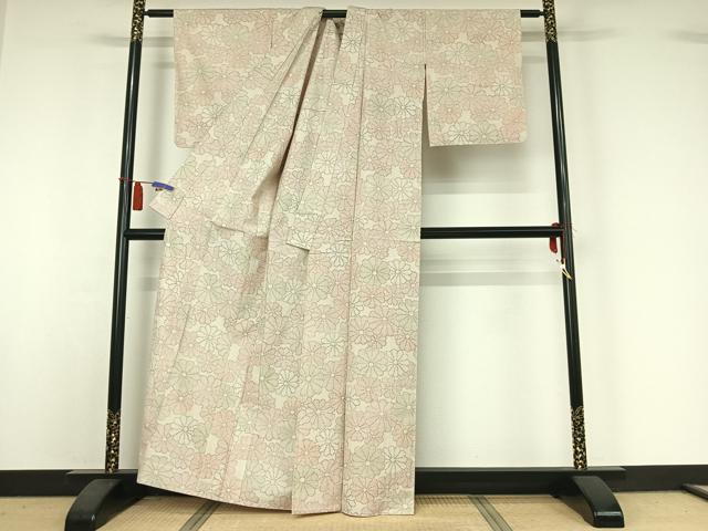 平和屋着物▽上質な紬 単衣 舞花文 正絹 逸品 AABI4614jh