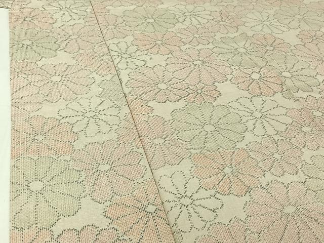 平和屋着物▽上質な紬 単衣 舞花文 正絹 逸品 AABI4614jh