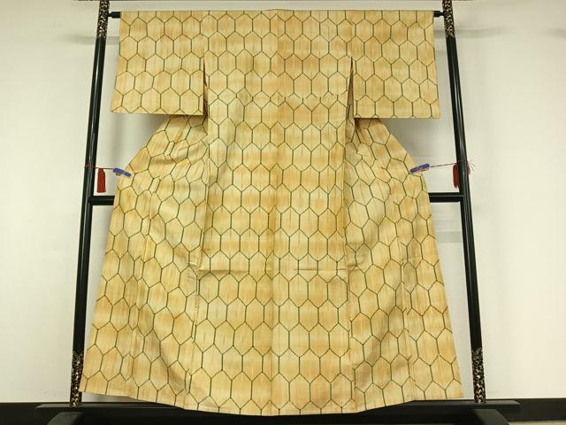 平和屋着物▽上質な紬 単衣 亀甲柄 正絹 逸品 AABI4615jh