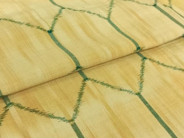 平和屋着物▽上質な紬 単衣 亀甲柄 正絹 逸品 AABI4615jh