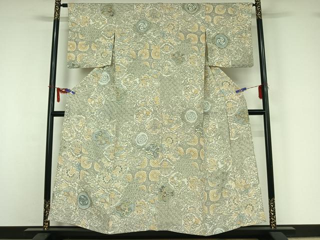 平和屋着物▽上質な小紋 単衣 更紗花文 鬼しぼ縮緬 正絹 逸品 AABI4617jh