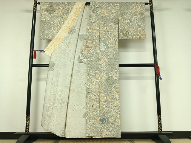 平和屋着物▽上質な小紋 単衣 更紗花文 鬼しぼ縮緬 正絹 逸品 AABI4617jh
