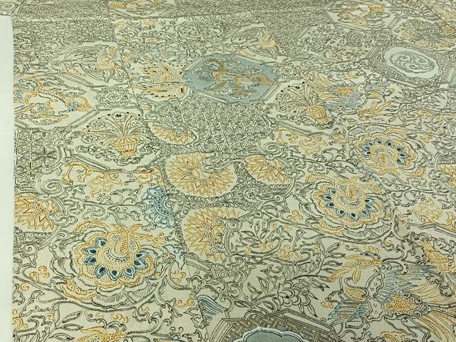 平和屋着物▽上質な小紋 単衣 更紗花文 鬼しぼ縮緬 正絹 逸品 AABI4617jh