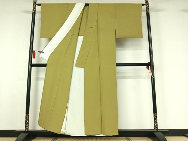 平和屋着物▽上質な色無地 単衣 抹茶色 正絹 逸品 AABI4618jh
