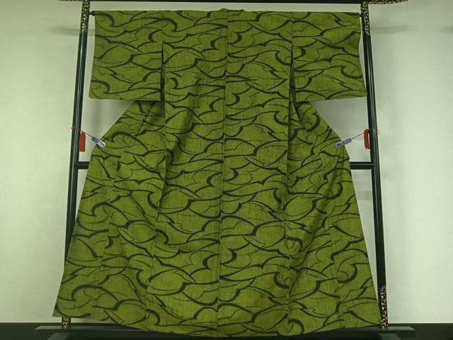 平和屋着物▽上質な紬 単衣 雲取り文 正絹 逸品 AABI4620jh