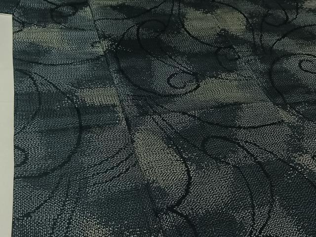 平和屋着物▽上質な紬 単衣 唐草文 黒地 正絹 逸品 AABI4622jh