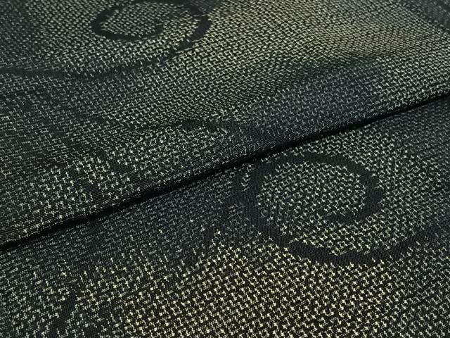 平和屋着物▽上質な紬 単衣 唐草文 黒地 正絹 逸品 AABI4622jh