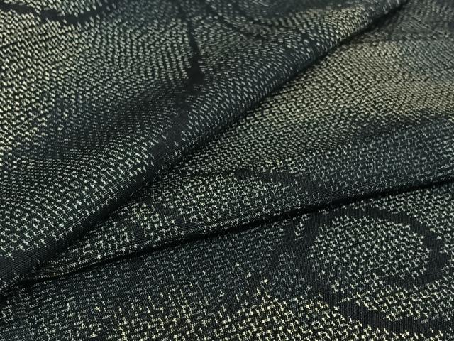 平和屋着物▽上質な紬 単衣 唐草文 黒地 正絹 逸品 AABI4622jh