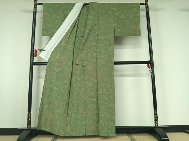 平和屋着物▽本塩沢 単衣 110亀甲 花尽くし文 正絹 逸品 AABI4624jh