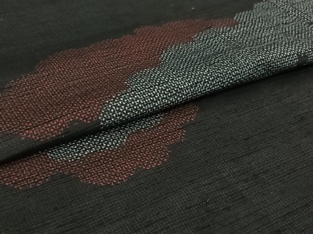 平和屋着物▽上質な紬 単衣 雲取り文 黒地 正絹 逸品 AABI4627jh