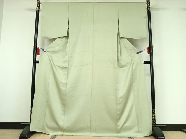 平和屋着物▽上質な色無地 単衣 氷割れ地紋 若芽色 正絹 逸品 AABI4631jh