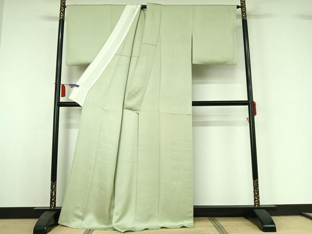 平和屋着物▽上質な色無地 単衣 氷割れ地紋 若芽色 正絹 逸品 AABI4631jh