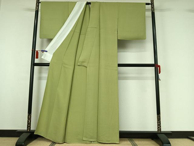 平和屋着物▽上質な色無地 単衣 若菜色 正絹 逸品 AABI4635jh