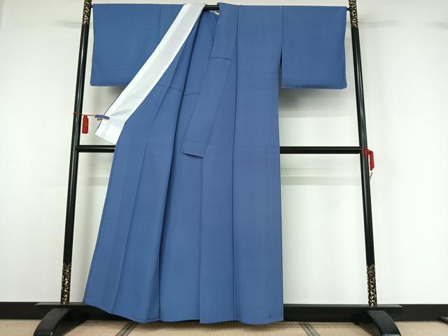 平和屋着物▽上質な色無地 単衣 群青色 正絹 逸品 AABI4639jh