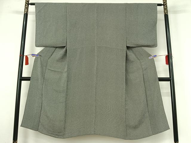 平和屋着物▽男性 江戸小紋 単衣 万筋 暗黒色×白色 鬼しぼ縮緬 正絹 逸品 AABI4642jh