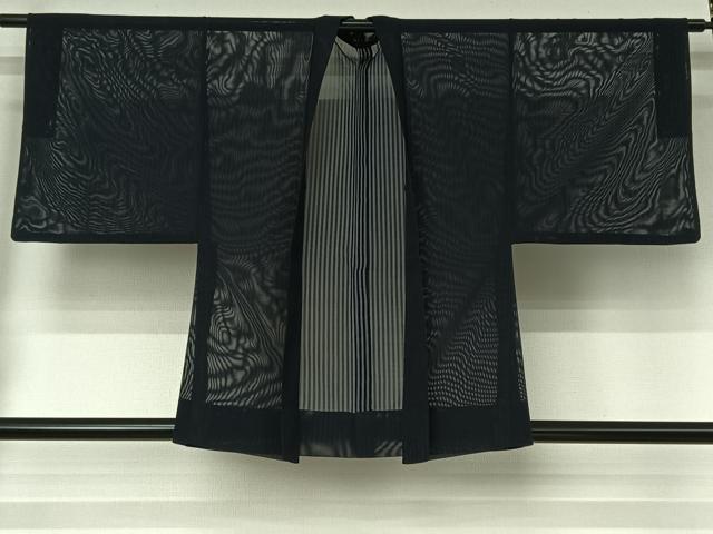 平和屋着物▽男性 羽織 スリーシーズン 春夏秋 塵除け 暗黒色 正絹 逸品 AABI4644jh