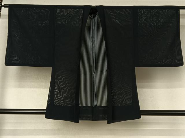 平和屋着物▽男性 羽織 スリーシーズン 春夏秋 塵除け 暗黒色 正絹 逸品 AABI4645jh