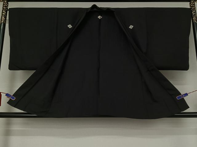 平和屋着物▽男性 黒紋付 単衣 アンサンブル 暗黒色 正絹 逸品 AABI4647jh