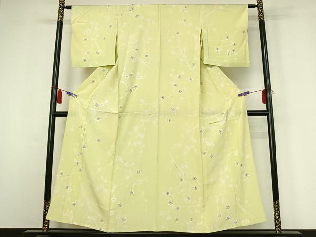 平和屋着物▽上質な小紋 単衣 手描き 枝梅文 正絹 逸品 AABI4649jh