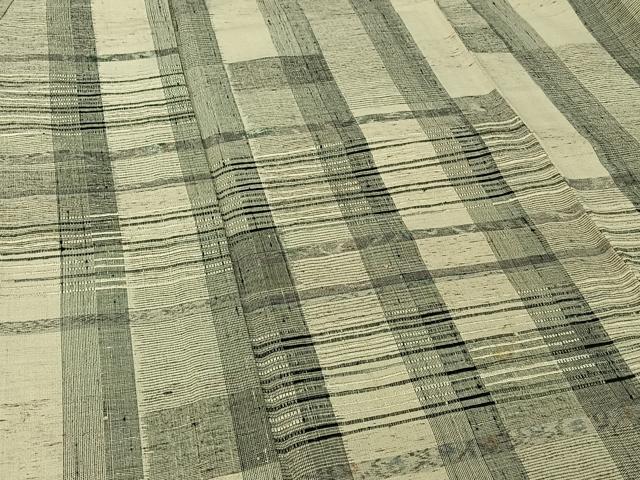 平和屋着物▽訪問着 単衣 ぜんまい紬 横段文 正絹 逸品 AABI4671jh