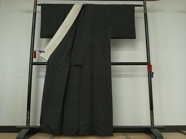 平和屋着物▽上質な紬 単衣 横段文 正絹 逸品 AABI4678jh