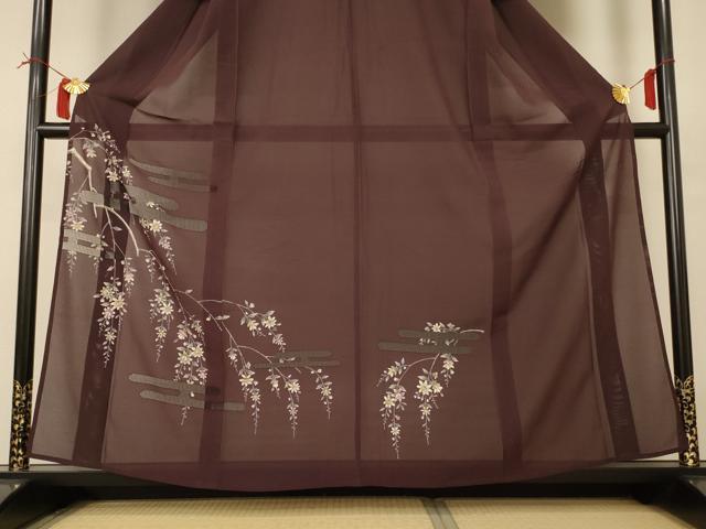 平和屋着物*夏物 訪問着 絽 手描き 霞花文 正絹 逸品 AABI4696jd