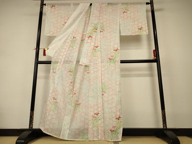 平和屋着物*夏物 小紋 絽 吉祥花文 洗える着物 AABI4697jd