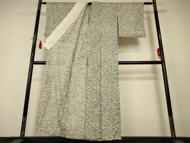 平和屋着物*夏物 小紋 絽 型染め 草花文 正絹 逸品 AABI4703jd