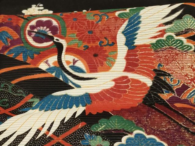 平和屋着物*夏物 黒留袖 絽 地紙花鳥文 金彩 洗える着物 AABI4704jd