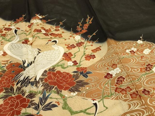 平和屋着物*夏物 黒留袖 絽 流水花鳥文 金彩 洗える着物 AABI4706jd