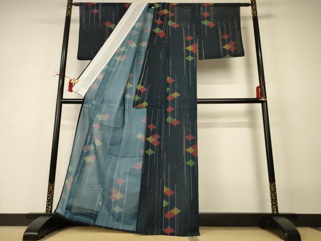 平和屋着物*夏物 小紋 絽 幾何学文様 洗える着物 AABI4724jd
