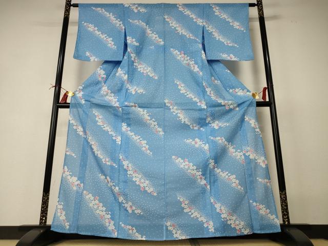 平和屋着物*夏物 小紋 絽 舞花文 洗える着物 AABI4725jd
