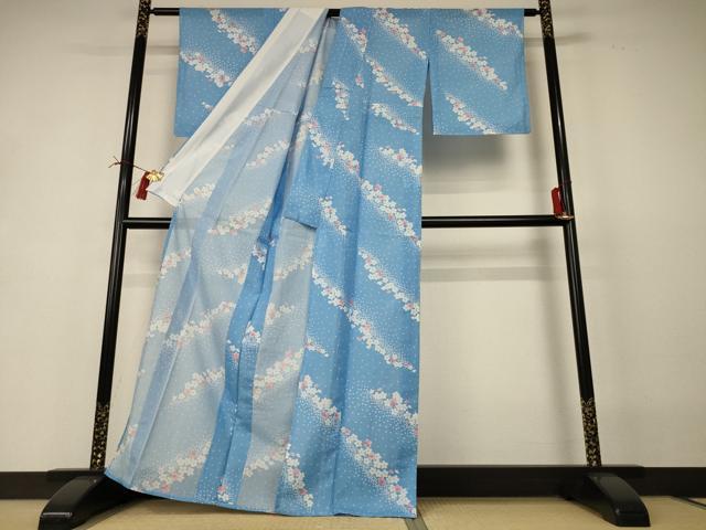 平和屋着物*夏物 小紋 絽 舞花文 洗える着物 AABI4725jd