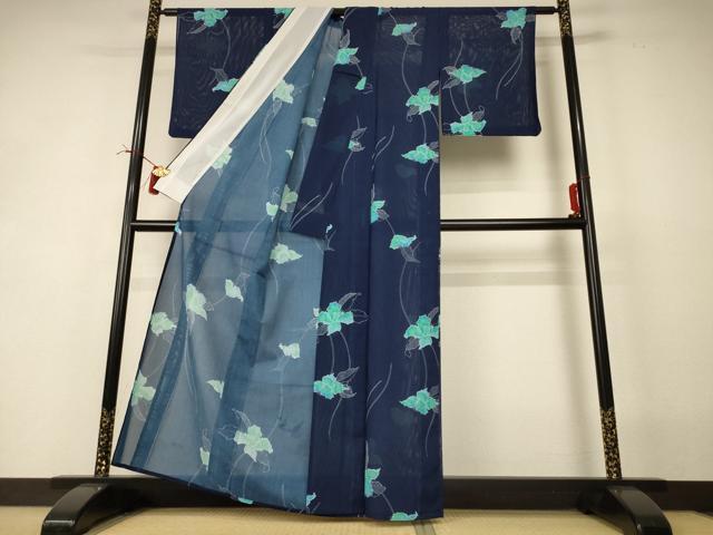 平和屋着物*夏物 小紋 絽 草花文 洗える着物 AABI4729jd