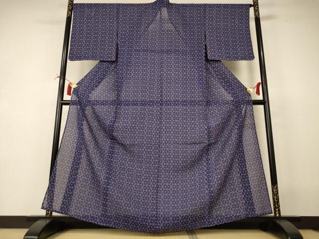 平和屋着物*夏物 小紋 絽 麻の葉文様 正絹 逸品 AABI4738jd