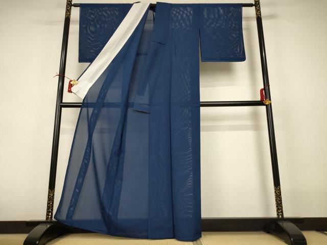平和屋着物*夏物 色無地 絽 紺色 正絹 逸品 AABI4742jd