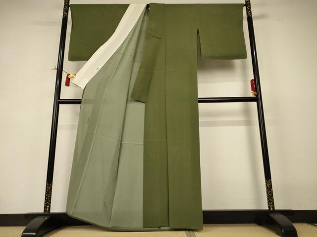 平和屋着物*夏物 本草木染作家 瑞寶 色無地 絽縮緬 海松色 正絹 逸品 未使用 AABI4753jd