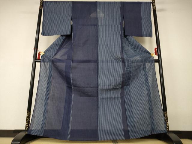 平和屋着物*夏物 本場小千谷ちぢみ 縞 縮屋作 反端付き 麻 逸品 AABI4762jd