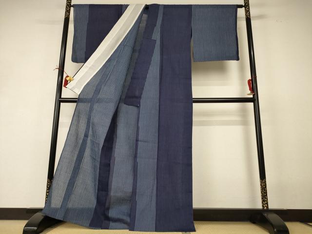 平和屋着物*夏物 本場小千谷ちぢみ 縞 縮屋作 反端付き 麻 逸品 AABI4762jd