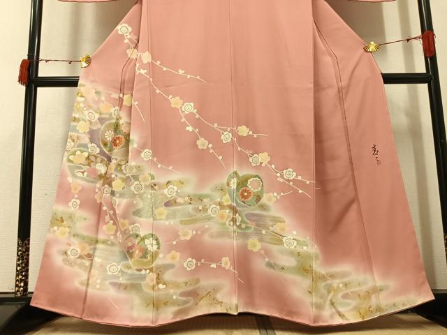 平和屋着物●京友禅の第一人者 松井青々 訪問着 駒刺繍 枝花文 暈し染め 金銀彩 正絹 逸品 未使用 AABI4811ph