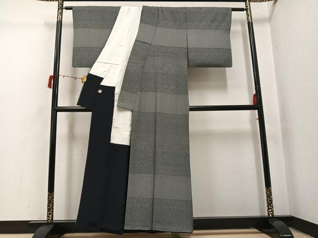 平和屋着物●江戸小紋 訪問着 草花文 黒地 正絹 逸品 AABI4813ph