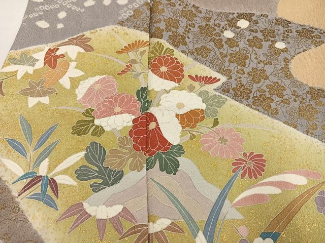 平和屋着物●訪問着 友禅 絞り 草花文 金彩 正絹 逸品 AABI4814ph