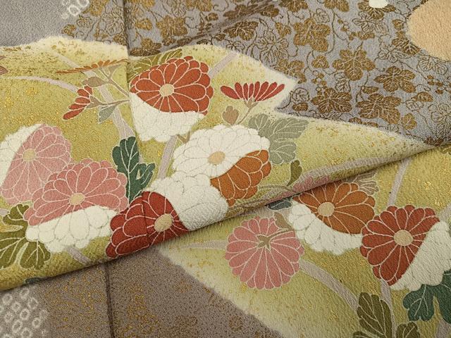 平和屋着物●訪問着 友禅 絞り 草花文 金彩 正絹 逸品 AABI4814ph