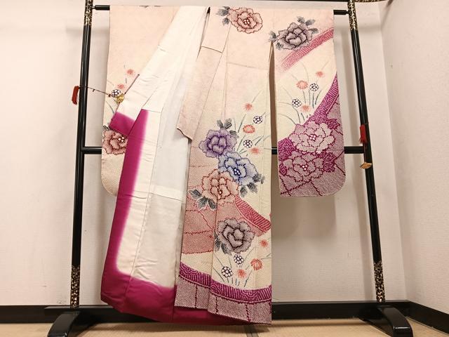 平和屋着物●名門 藤娘きぬたや・総絞り 振袖 草花文 正絹 逸品 AABI4818ph