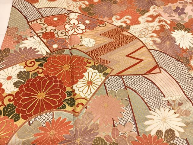 平和屋着物●豪華振袖 駒刺繍 地紙立波草花文 金彩 鈴乃屋扱い 正絹 逸品 AABI4821ph