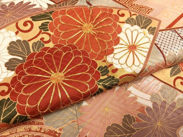 平和屋着物●豪華振袖 駒刺繍 地紙立波草花文 金彩 鈴乃屋扱い 正絹 逸品 AABI4821ph