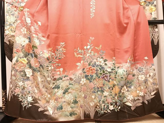 平和屋着物●豪華振袖 刺繍 草花舞蝶文 金銀彩 正絹 逸品 AABI4825ph