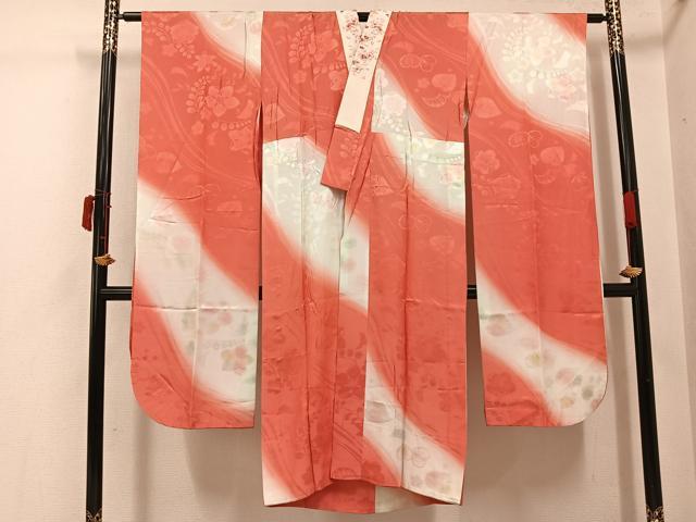 平和屋着物●振袖用長襦袢 無双仕立て 辻が花地紋 暈し染め 半衿刺繍 正絹 逸品 AABI4826ph