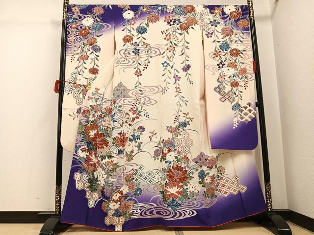 平和屋着物●豪華振袖 友禅 流水吉祥草花文 暈し染め 正絹 逸品 AABI4828ph
