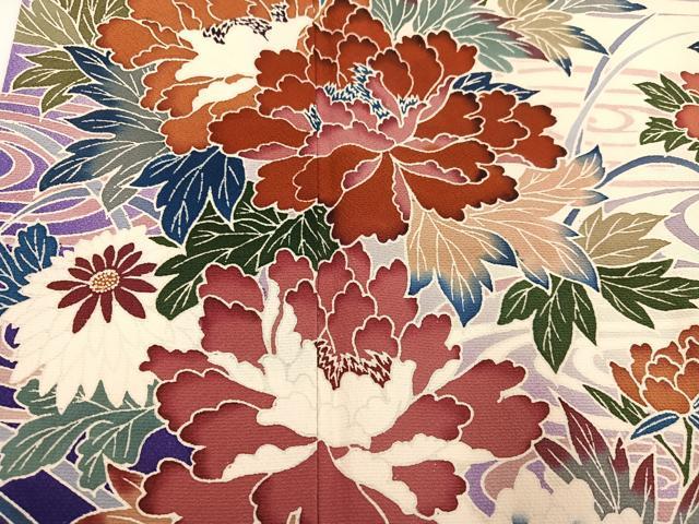 平和屋着物●豪華振袖 友禅 流水吉祥草花文 暈し染め 正絹 逸品 AABI4828ph